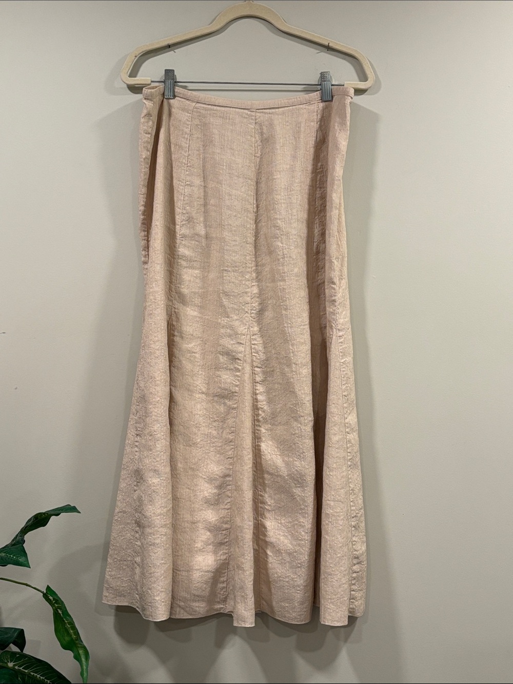 Kleen Light Beige Linen and Silk Flared A-Line Maxi Skirt
